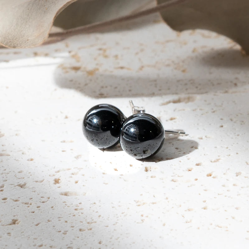 Boucles d'oreilles Onyx (Agate Noire) argent 925 rondes – Protection et Stabilité