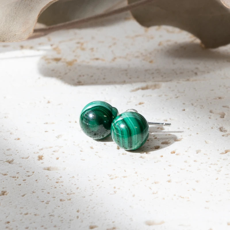 Boucles d'oreilles Malachite argent 925 rondes – Transformation et Protection Énergétique