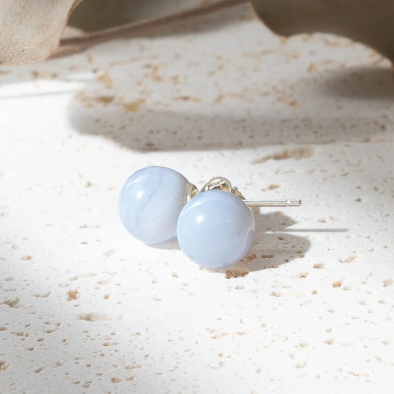Boucles d'oreilles Calcédoine argent 925 rondes – Douceur, Clarté et Sérénité