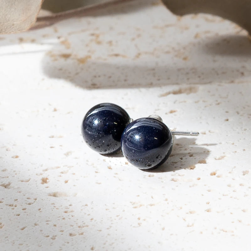 Boucles d'oreilles Sandstone Bleue argent 925 rondes – Énergie et Clarté Mentale