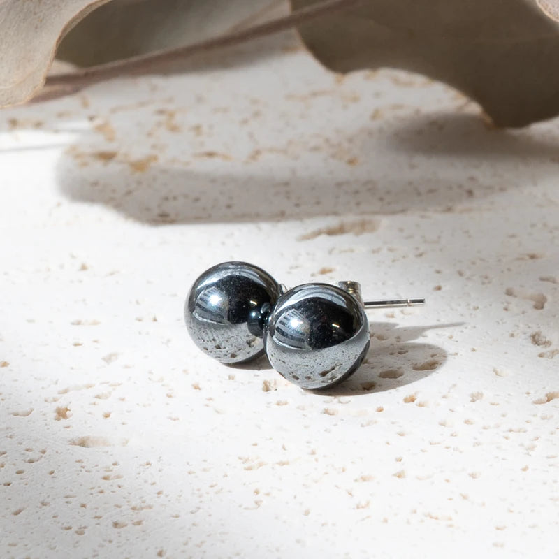 Boucles d'oreilles Hématite argent 925 rondes – Protection et Stabilité
