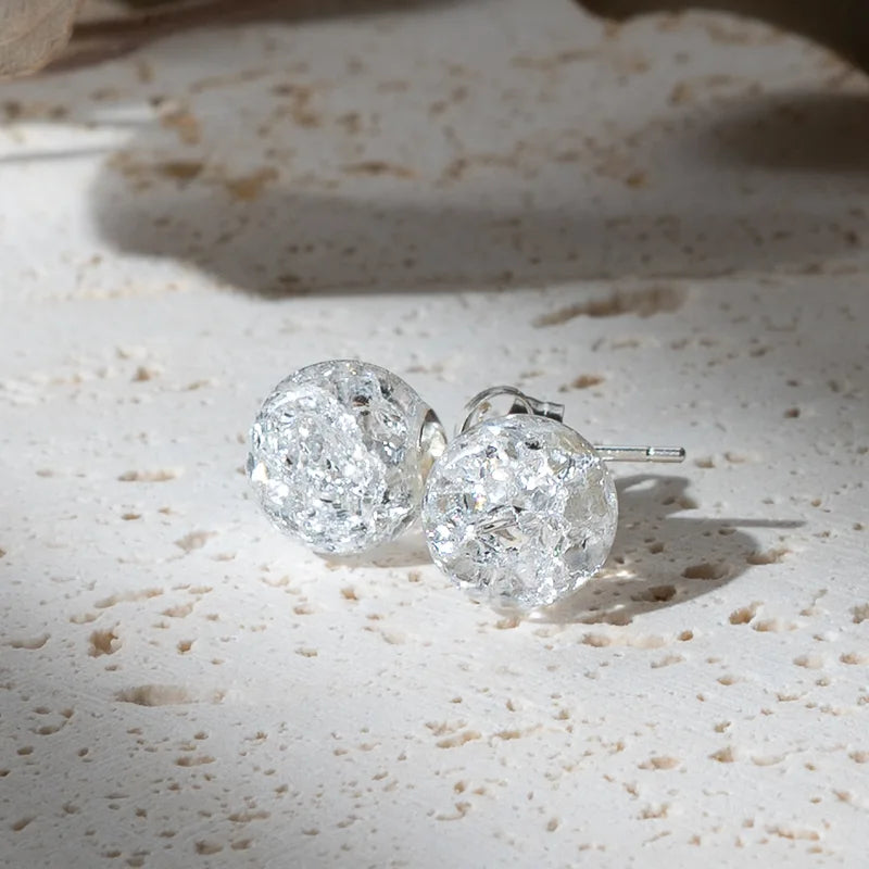 Boucles d'oreilles Cristal de roche Crack argent 925 rondes – Clarté, Guérison et Énergie Positive