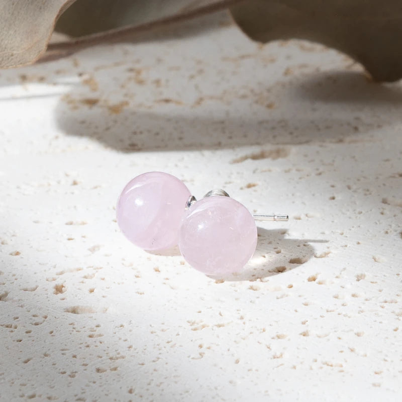Boucles d'oreilles Quartz Rose rondes et argent 925 – Amour et Guérison Émotionnelle