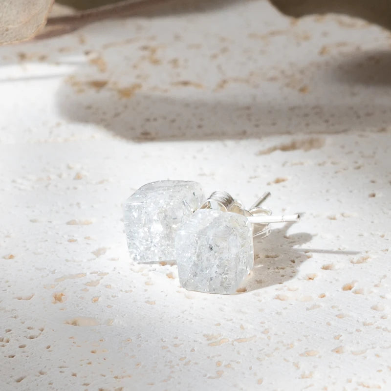 Boucles d'oreilles Cristal de roche Crack argent 925 carrées – Clarté, Guérison et Énergie Positive