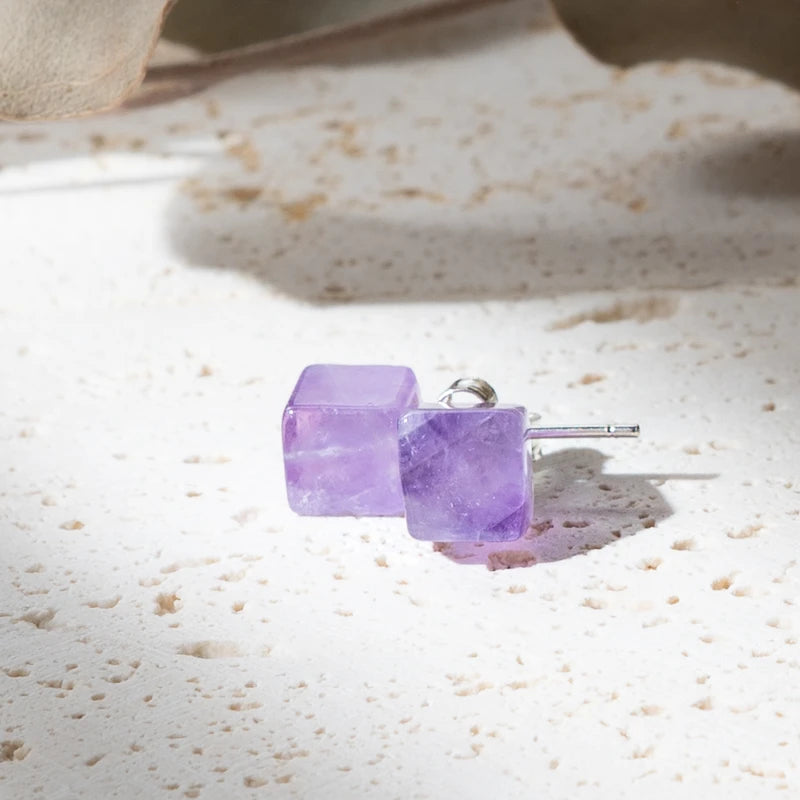 Boucles d'oreilles Améthyste argent 925 carrées – Sérénité et Protection Spirituelle