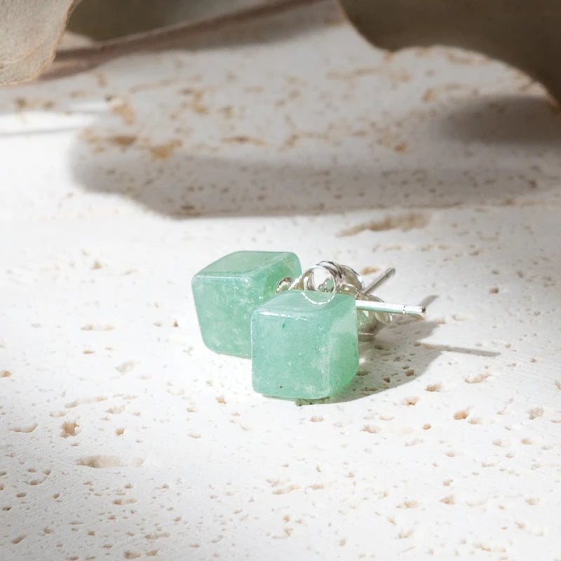 Boucles d'oreilles Aventurine argent 925 carrées – Prospérité et Équilibre Intérieur