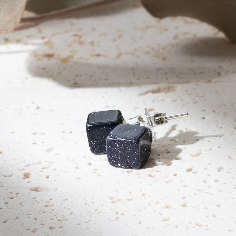Boucles d'oreilles Sandstone Bleue argent 925 carrées – Énergie et Clarté Mentale