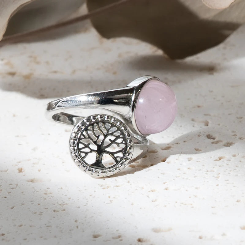 Bague arbre de vie en Quartz Rose – Amour et Guérison Émotionnelle