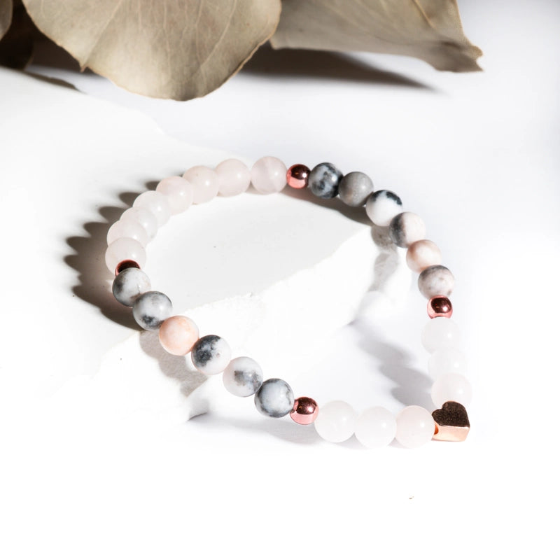 Bracelet "Ménopause" Quartz Rose dépoli et Jaspe Zèbre Dépoli