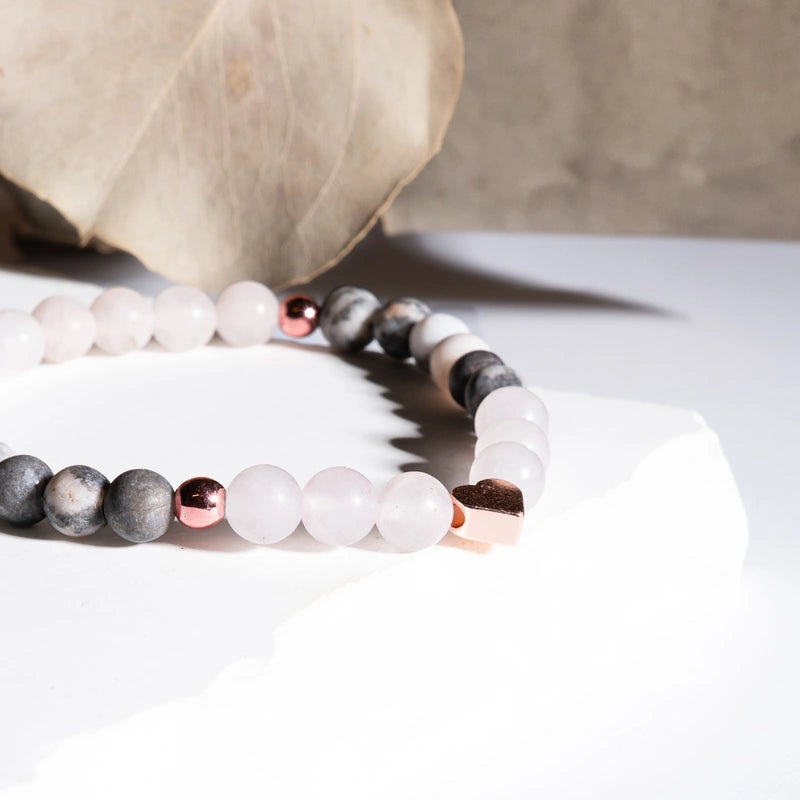 Bracelet "Ménopause" Quartz Rose dépoli et Jaspe Zèbre Dépoli