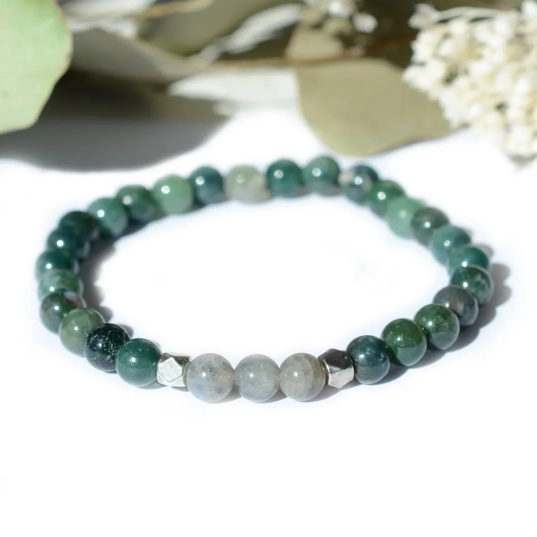 Bracelet "Confiance & Timidité" Agate Mousse et Labradorite - Aponi