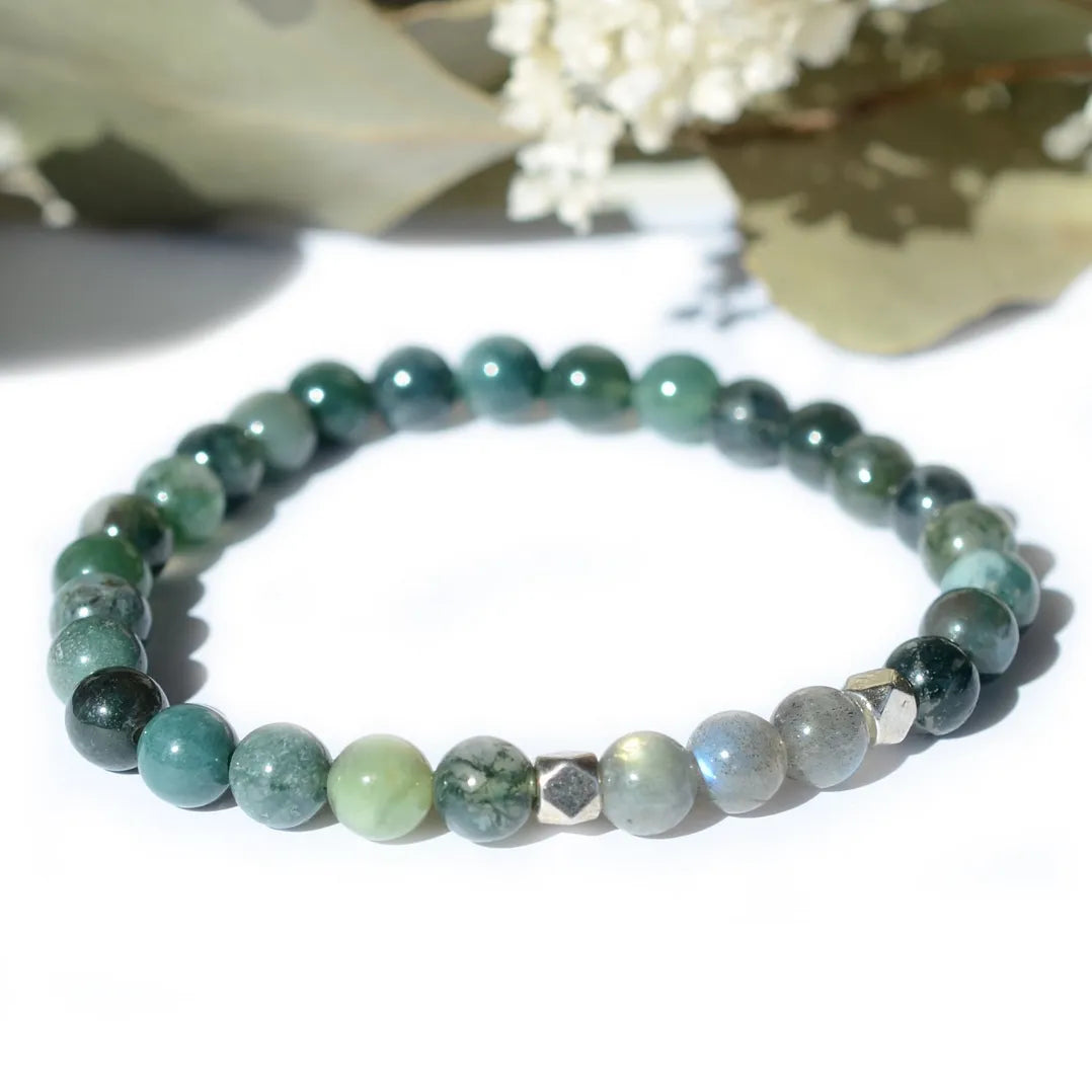 Bracelet "Confiance & Timidité" Agate Mousse et Labradorite - Aponi
