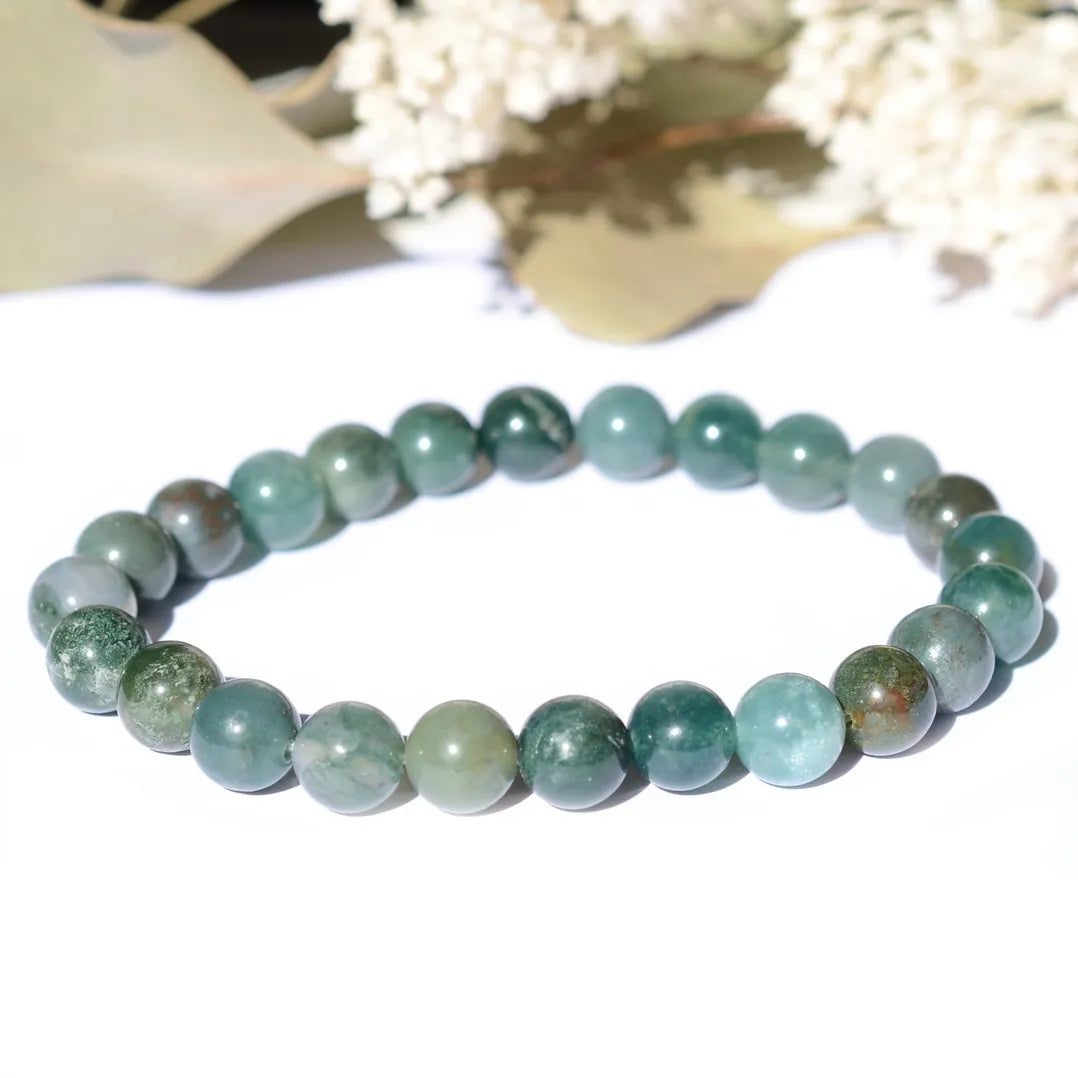 bracelet agate mousse pierres boules