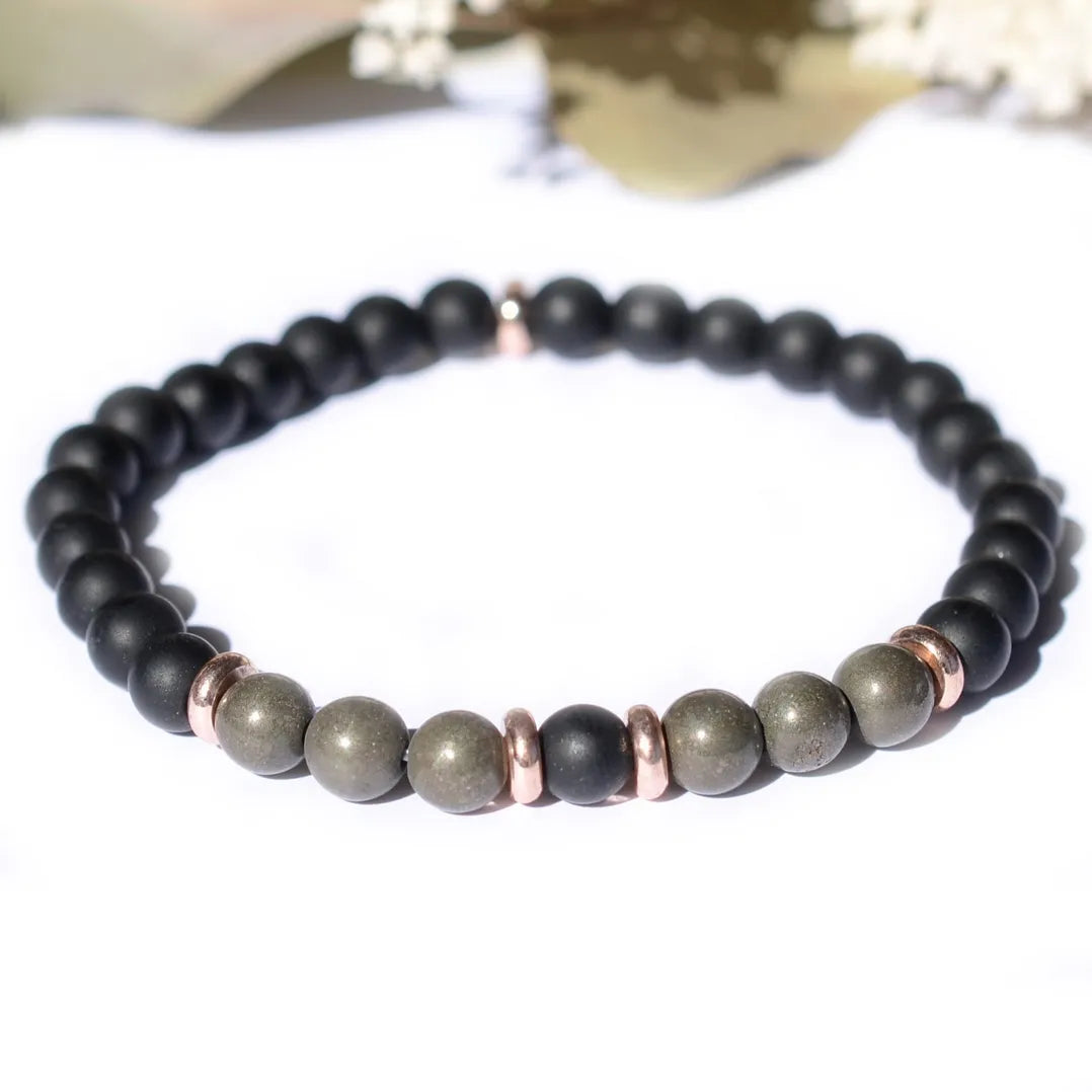 Bracelet "Réussite" Pyrite et Onyx - Pierres boules
