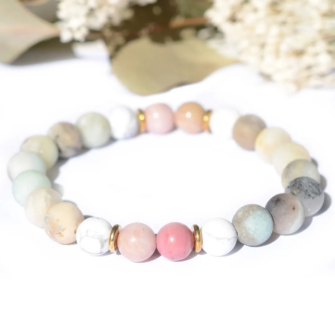 Bracelet "Coeur & Vitalité" Amazonite, Howlite et Rhodonite