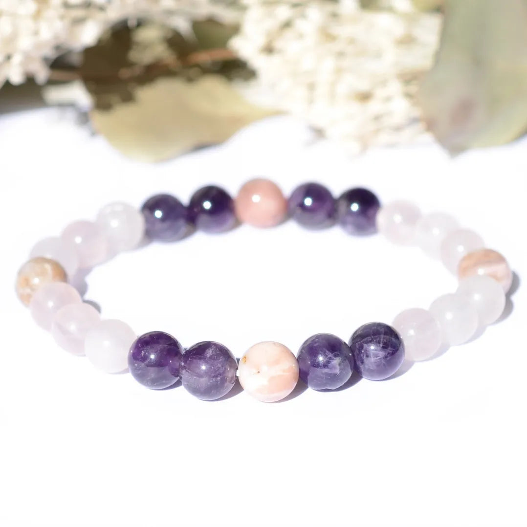 Bracelet "Sommeil & Insomnies" Améthyste, Opale Rose, Quartz Rose - Pierres boules