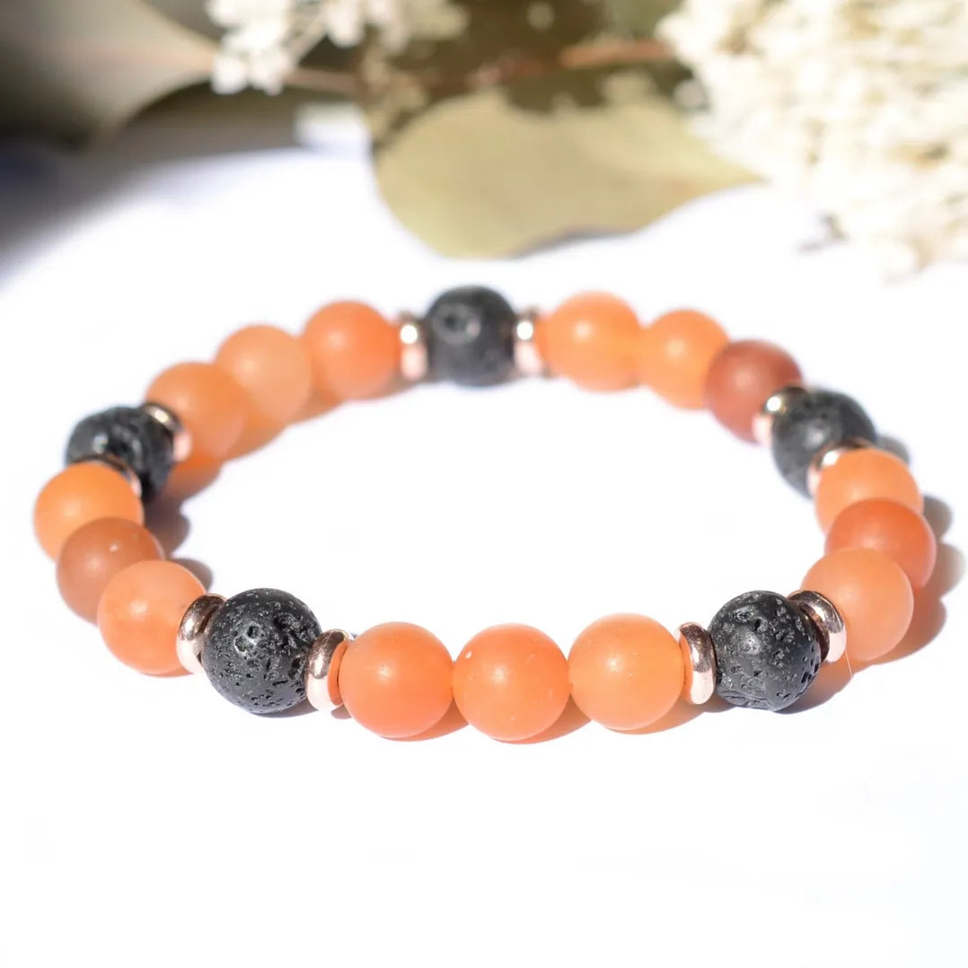 Bracelet Cornaline et Pierre de Lave - Pierres boules