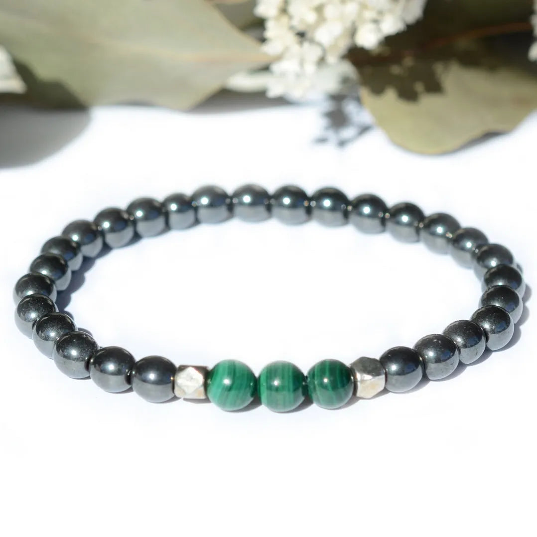 Bracelet "Articulations et Mal de dos" Hématite et Malachite - Aponi