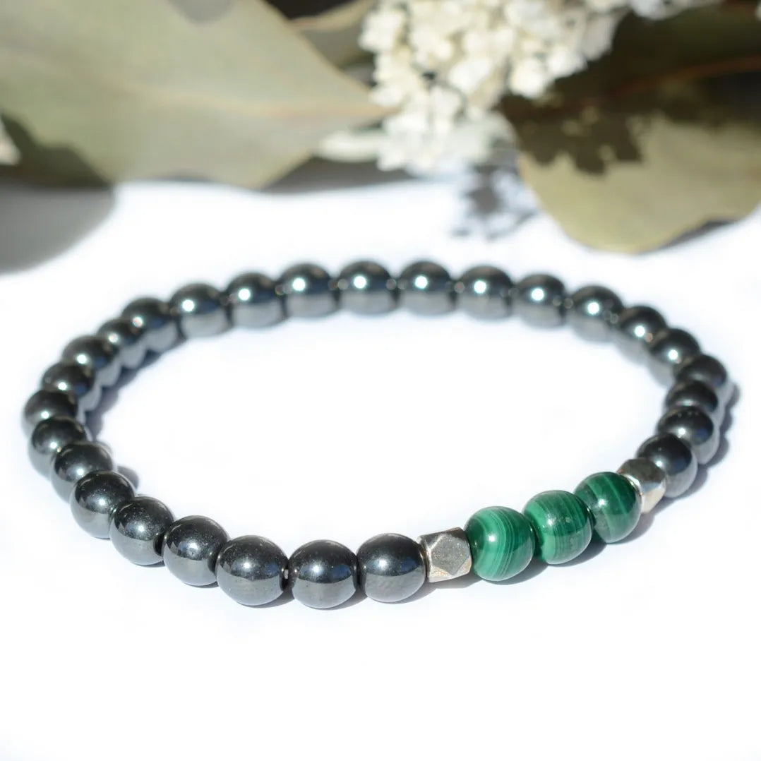 Bracelet "Articulations et Mal de dos" Hématite et Malachite - Aponi