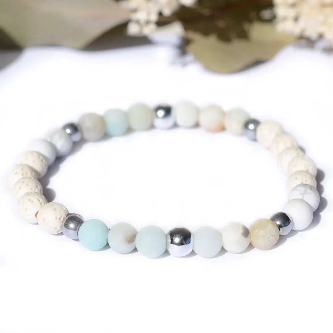 Bracelet "ANTI-STRESS" Amazonite, Howlite, Pierre de lavees boules