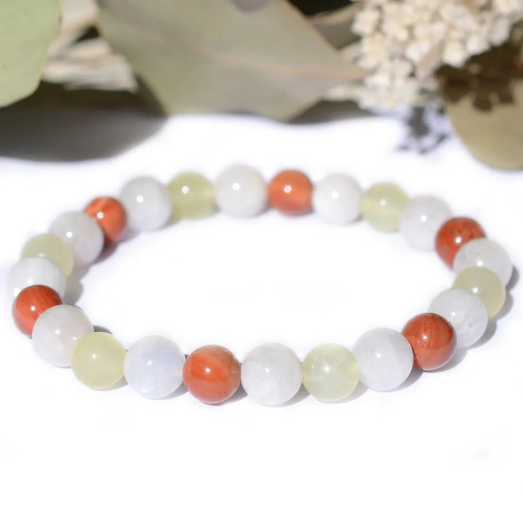 Bracelet "Grossesse" Jade, Jaspe Rouge, Pierre de Lune - Triple