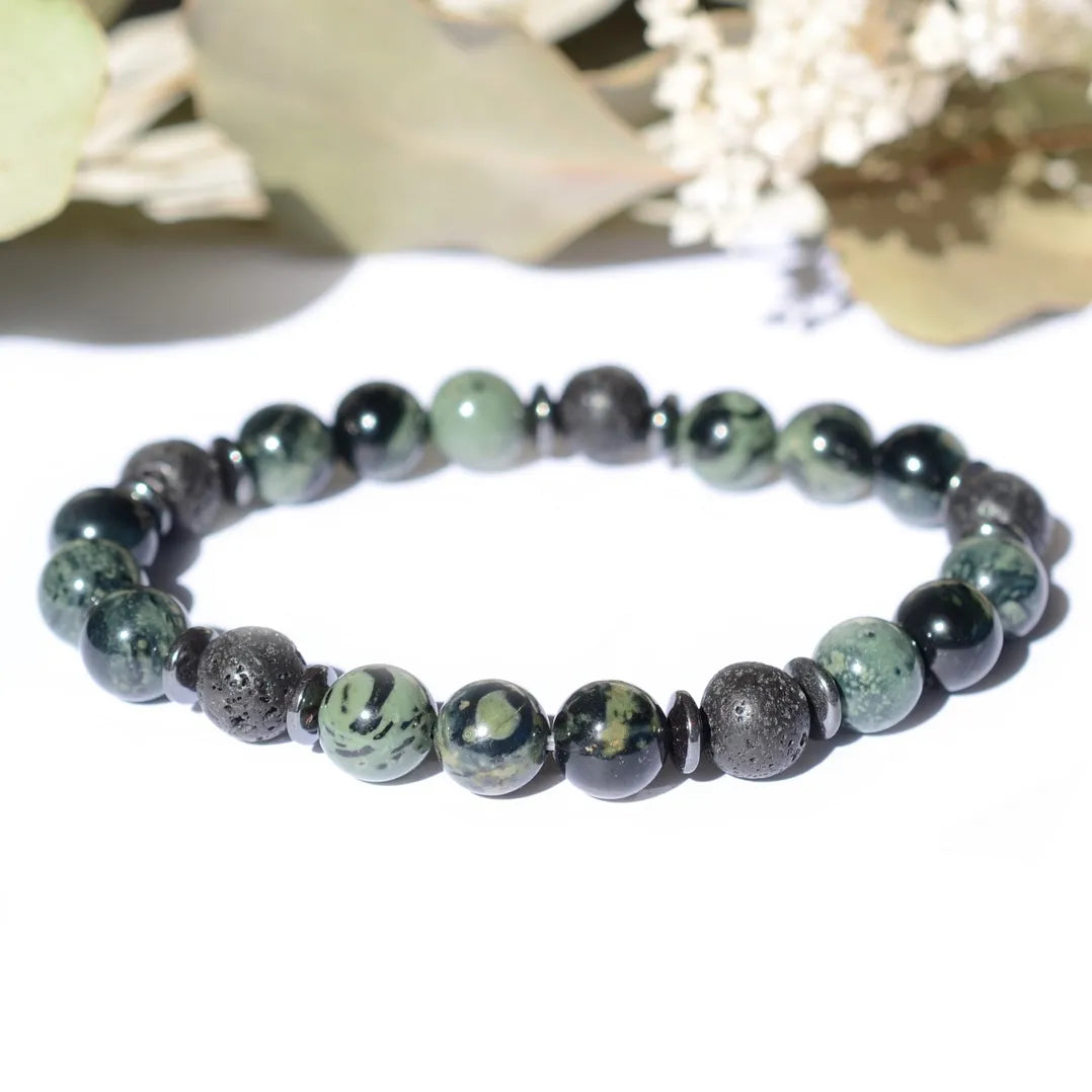 Bracelet "Force" Jaspe Kambaba et Pierre de Lave