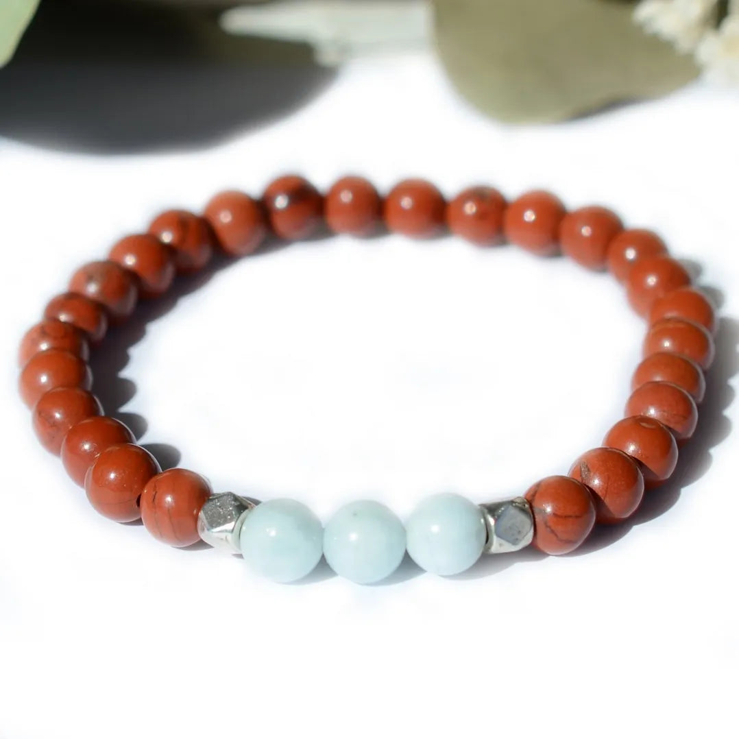 Bracelet "Coeur & Vitalité" Jaspe Rouge et Aigue Marine - Aponie