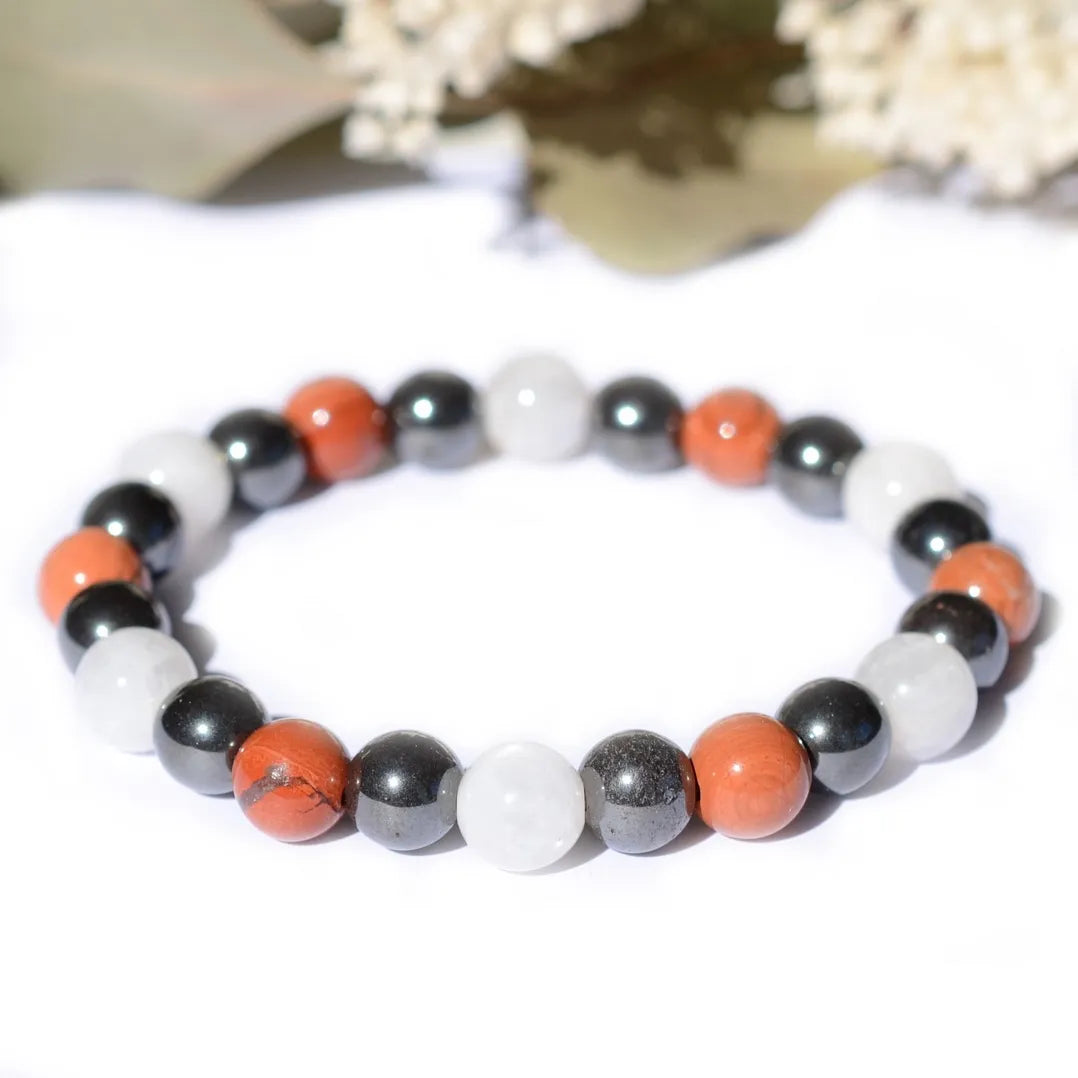 Bracelet "Couple & Libido" Hématite, Jaspe Rouge, Pierre de Lune - Triple
