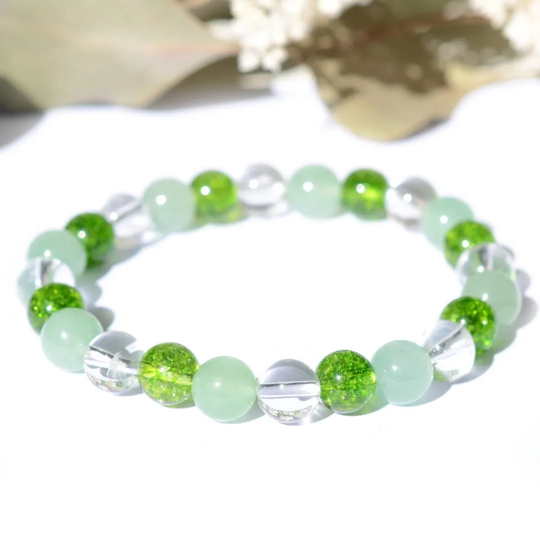 Bracelet "Peau" Aventurine, Cristal de Roche, Péridot - Mix