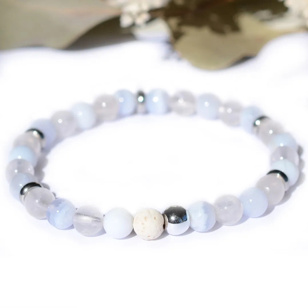 Bracelet "Apaisement & Calme" Quartz Rose, Calcédoine, Pierre de Lave Blanche