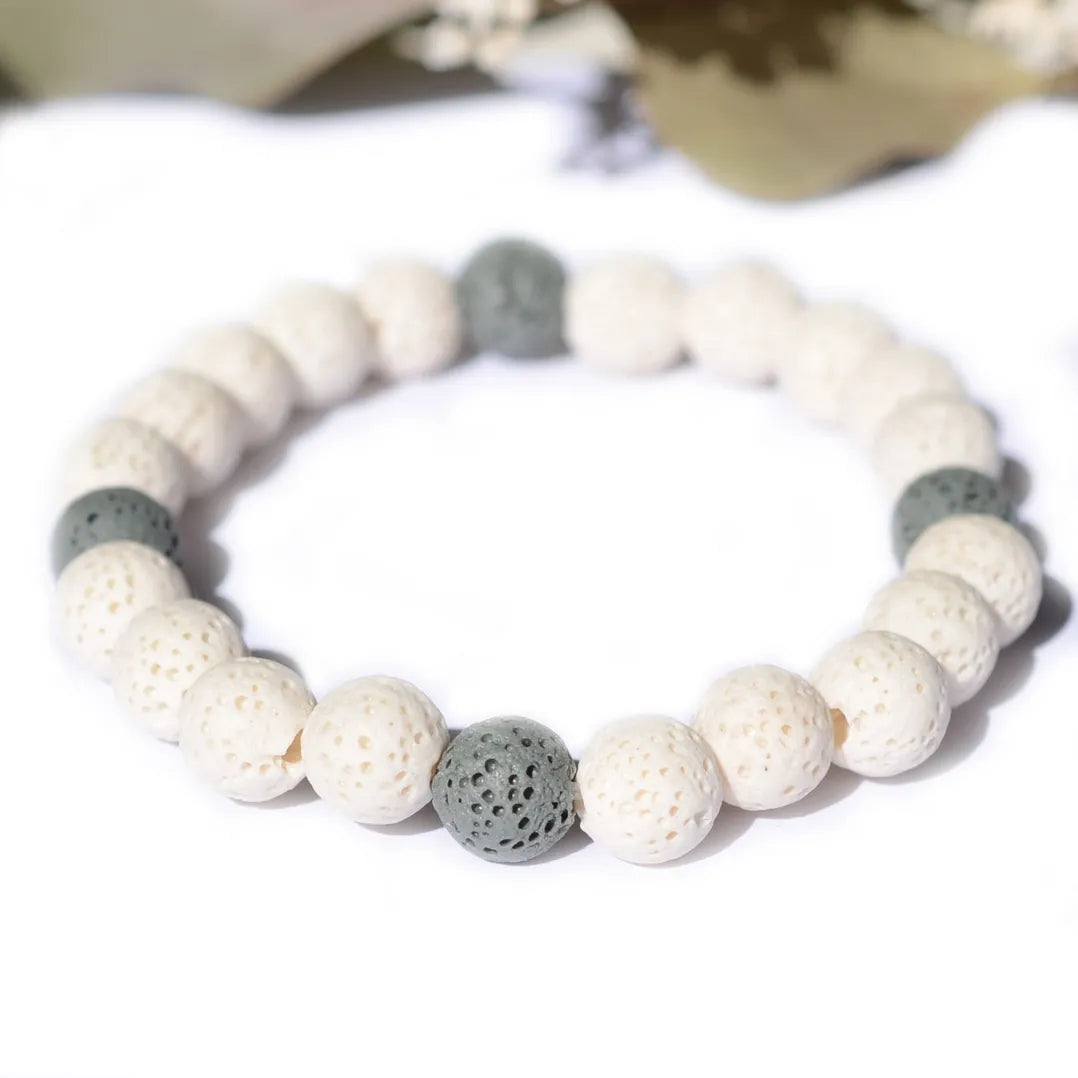 Bracelet Pierre de Lave Blanche et Noire – Ancrage et Revitalisation