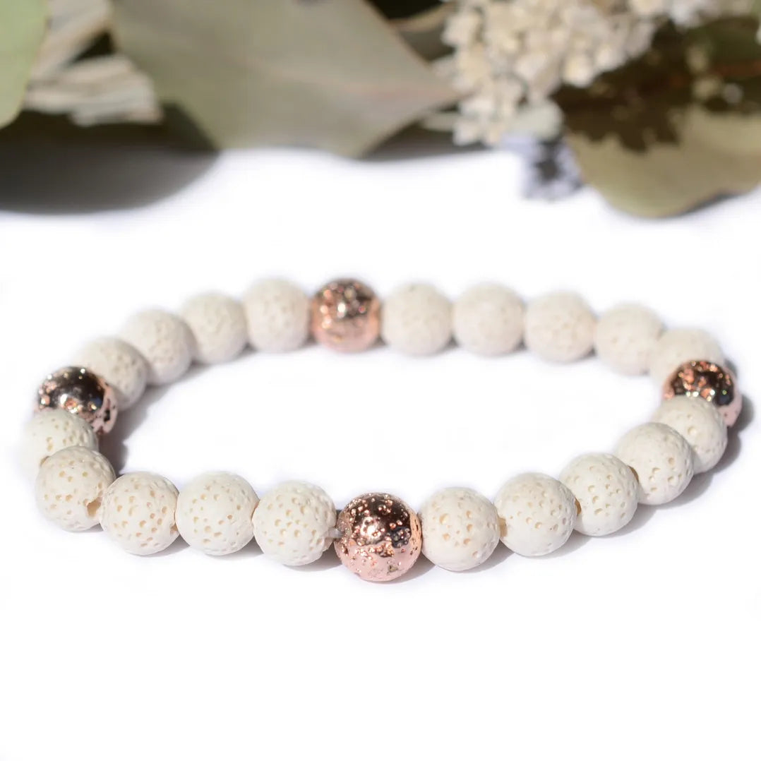 Bracelet "Force" Pierre de Lave Blanche et Rose Gold – Ancrage et Revitalisation