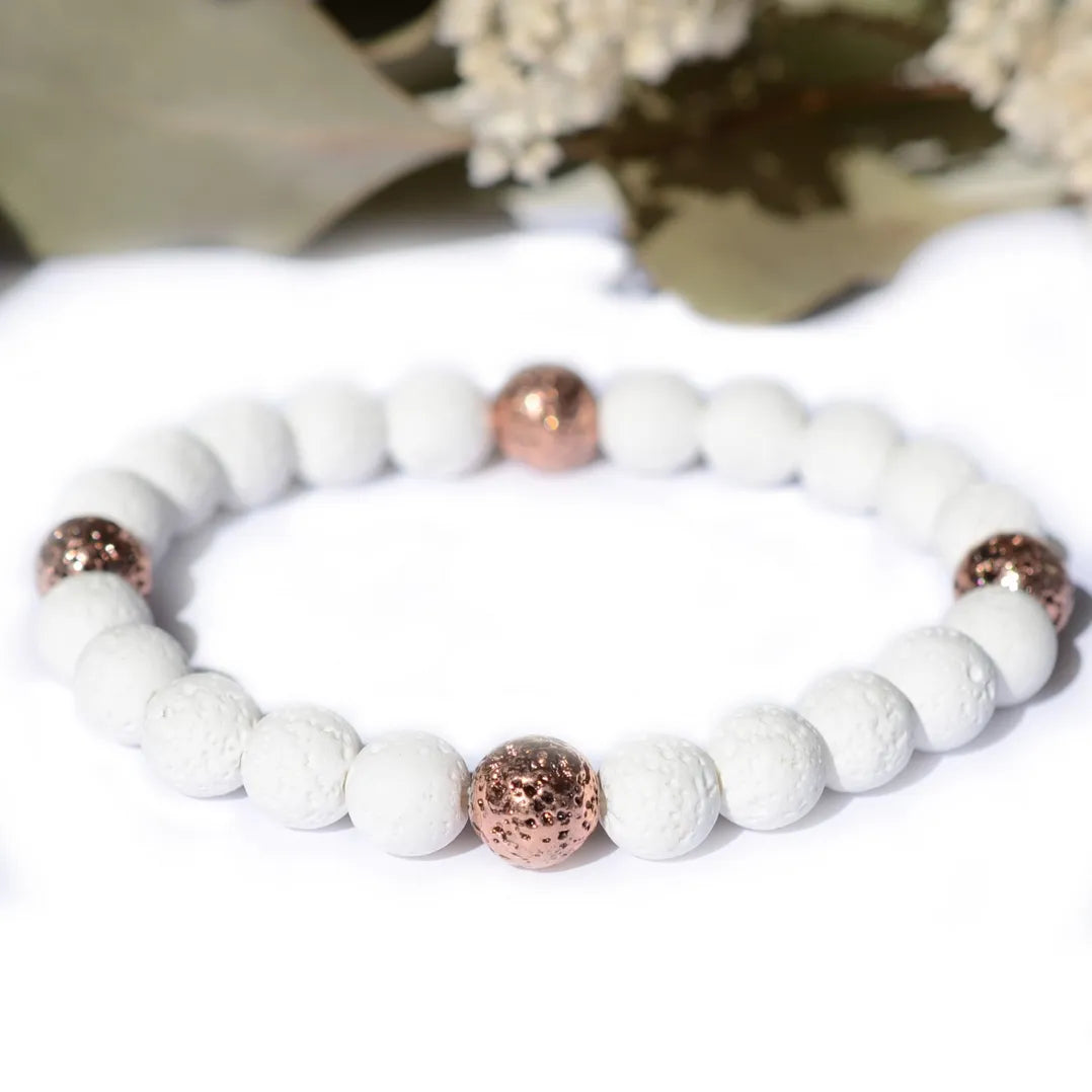 Bracelet "Force" Pierre de Lave Blanche et Rose Gold – Ancrage et Revitalisation