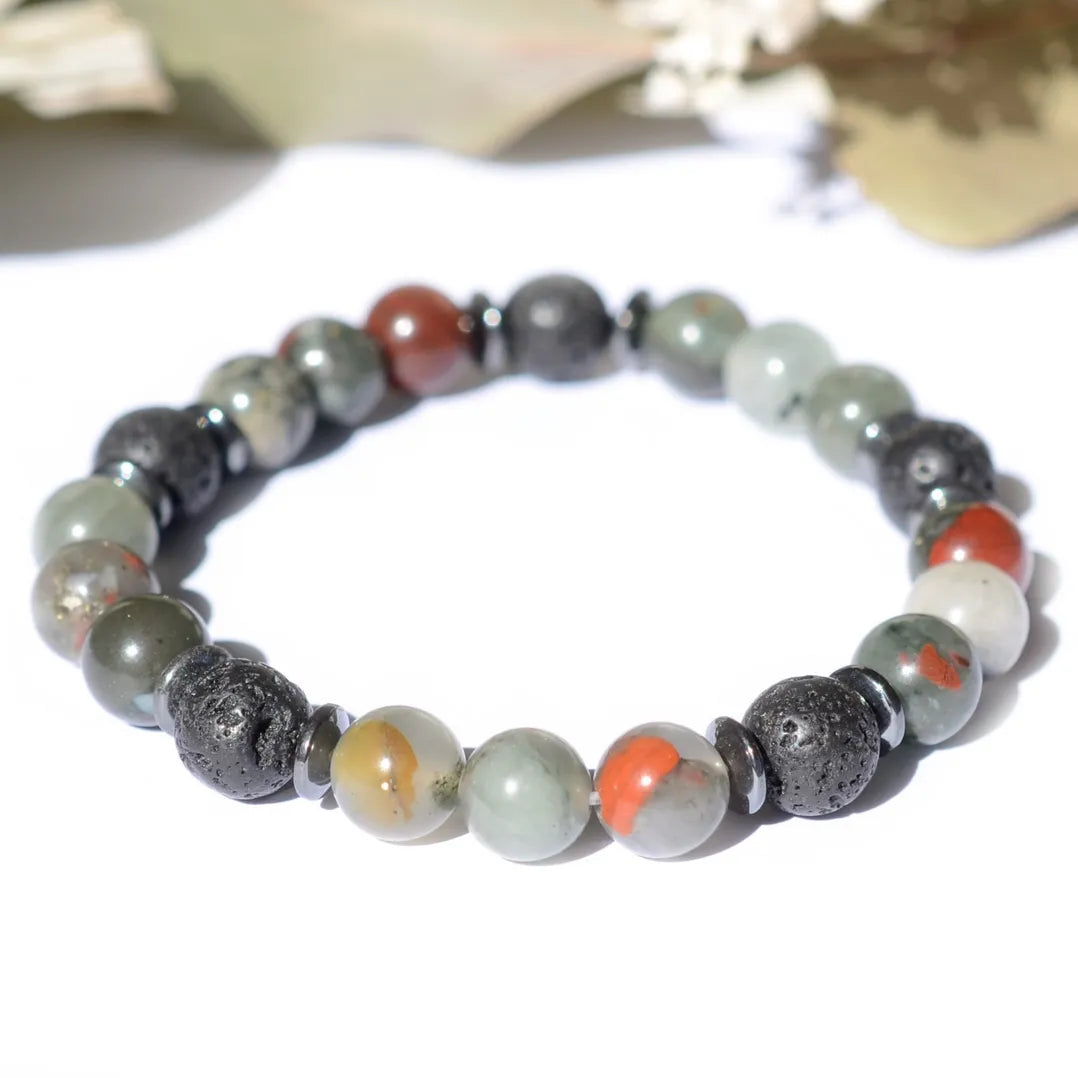 Bracelet "Diabète" Jaspe Sang et Pierre de Lave
