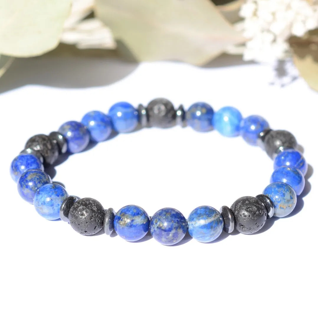 Bracelet "Migraine" Lapis lazuli et Pierre de Lave