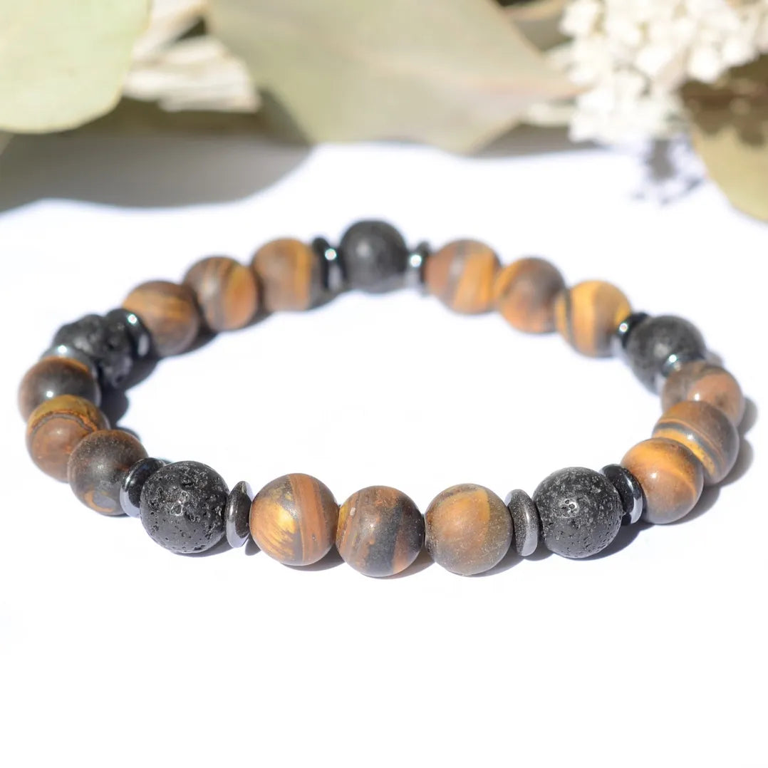 Bracelet "Confiance" Pierre de Lave et Oeil de Tigre