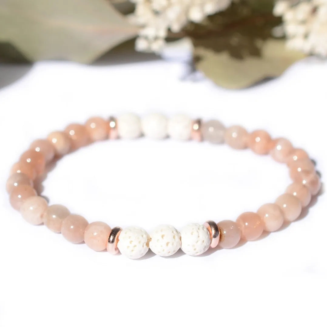 Bracelet "Bonheur & Joie de Vivre" Pierre de Soleil et Pierre de Lave Blanche