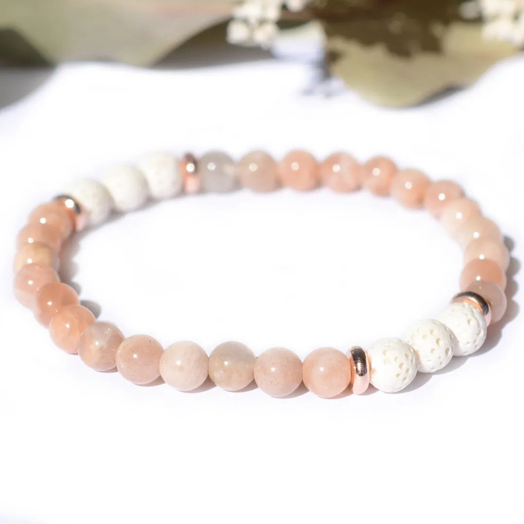 Bracelet "Bonheur & Joie de Vivre" Pierre de Soleil et Pierre de Lave Blanche