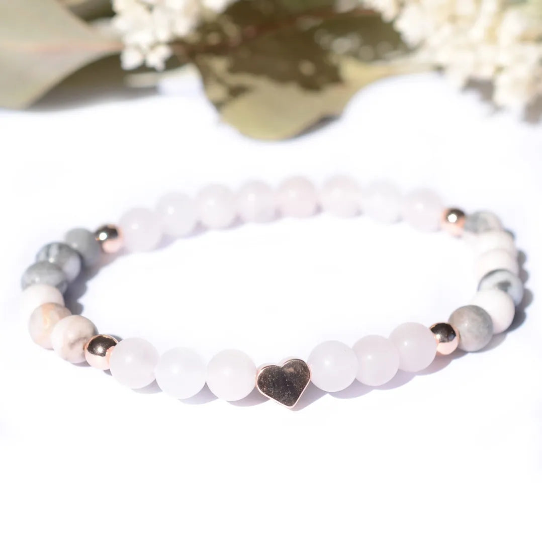 Bracelet "Ménopause" Quartz Rose dépoli et Jaspe Zèbre Dépoli
