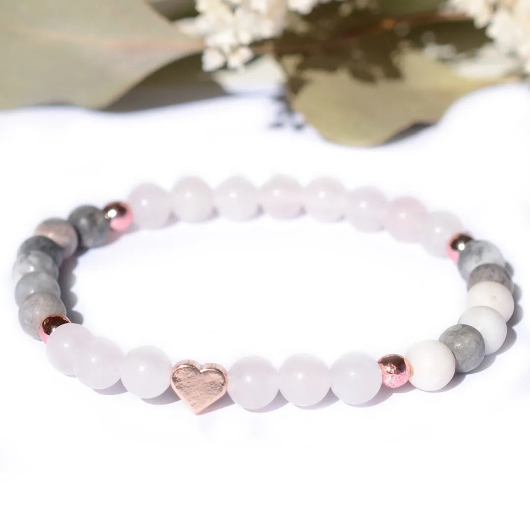 Bracelet "Ménopause" Quartz Rose dépoli et Jaspe Zèbre Dépoli