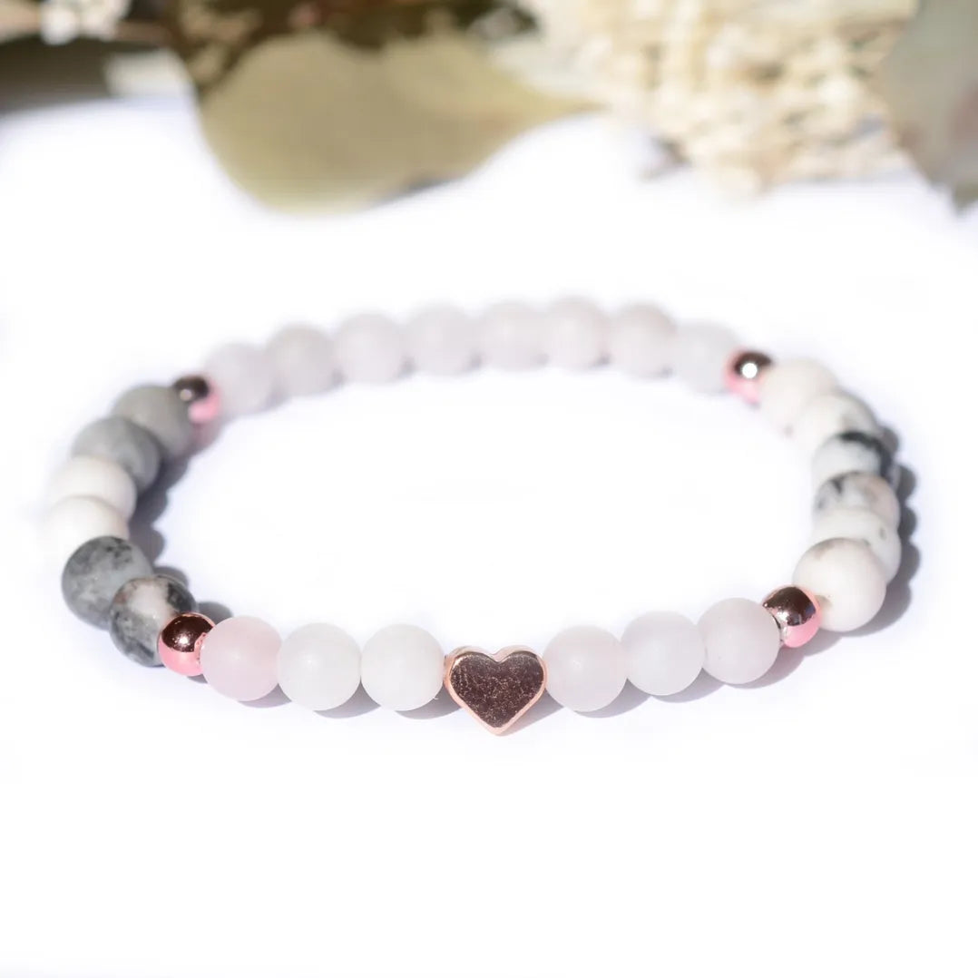 Bracelet "Ménopause" Quartz Rose dépoli et Jaspe Zèbre Dépoli
