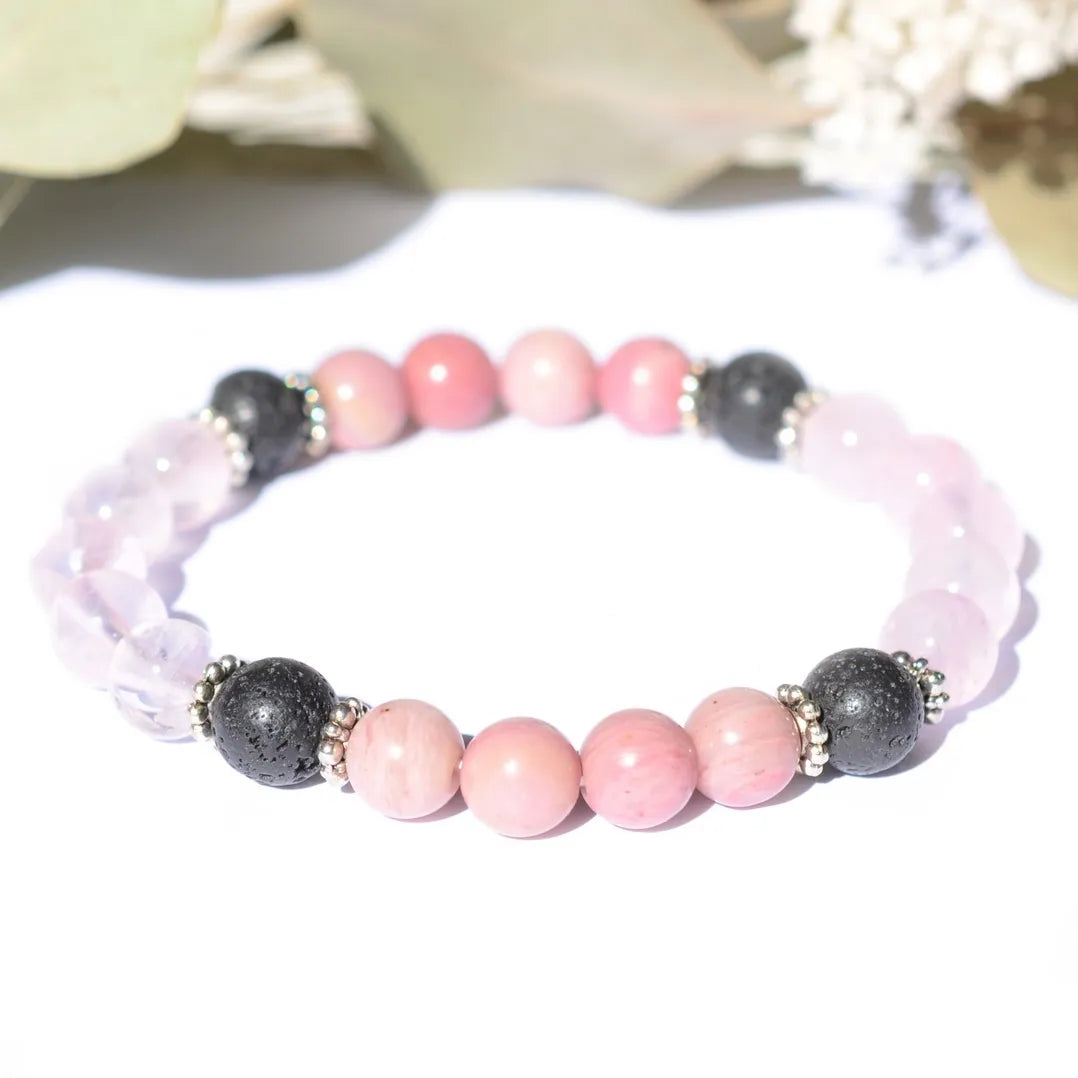 Bracelet "Amour & Guérison" Quartz Rose, Rhodonite, Pierre de Lave