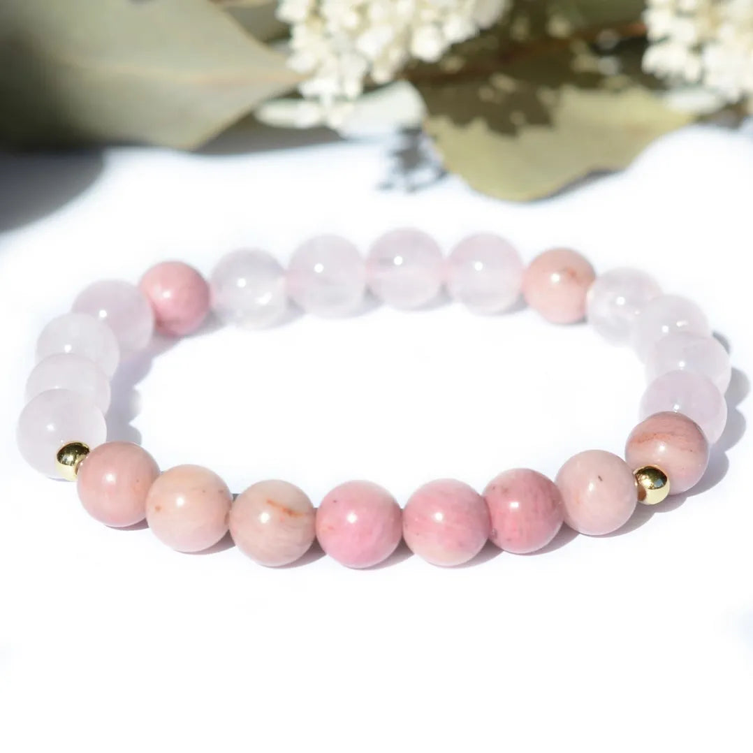 Bracelet "Bonheur & Bien-Être" Rhodonite et Quartz Rose