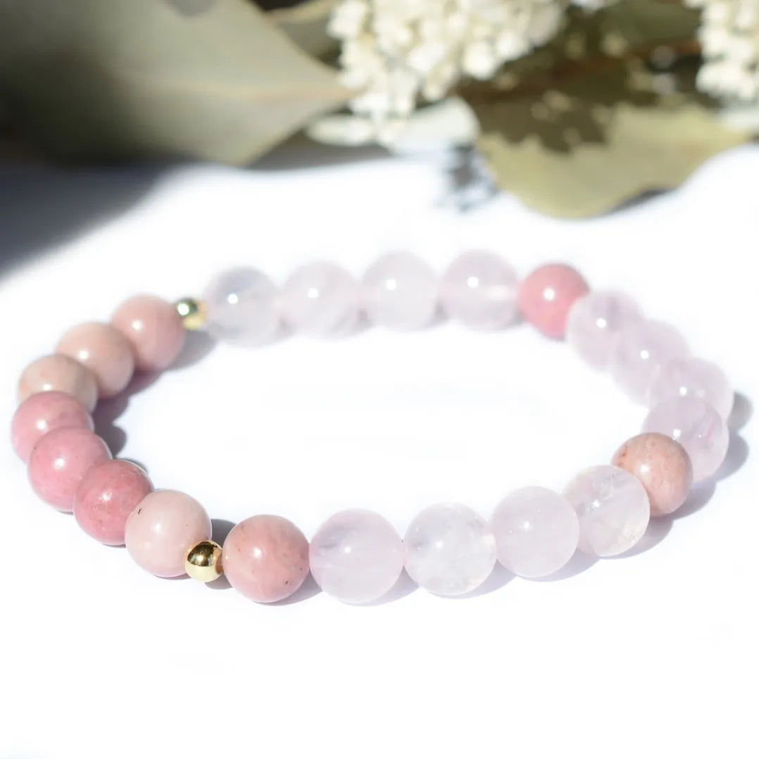 Bracelet "Bonheur & Bien-Être" Rhodonite et Quartz Rose