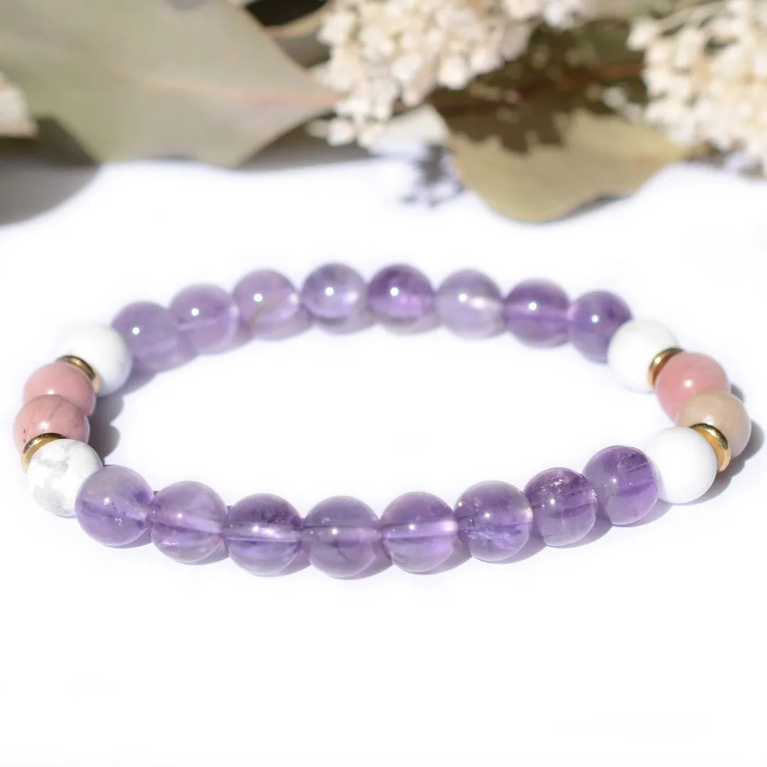 Bracelet "Dépression" Améthyste, Howlite, Rhodonite