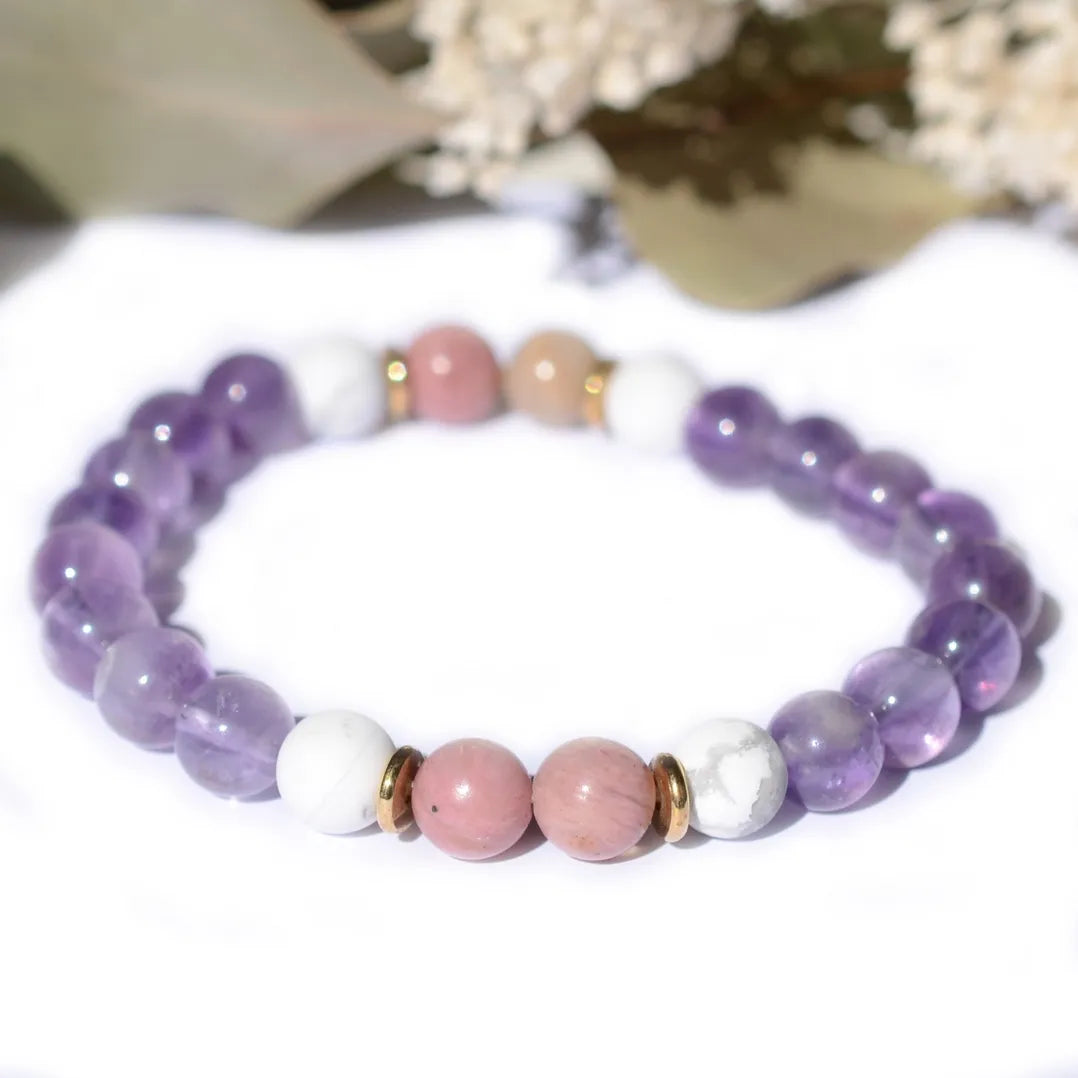Bracelet "Dépression" Améthyste, Howlite, Rhodonite