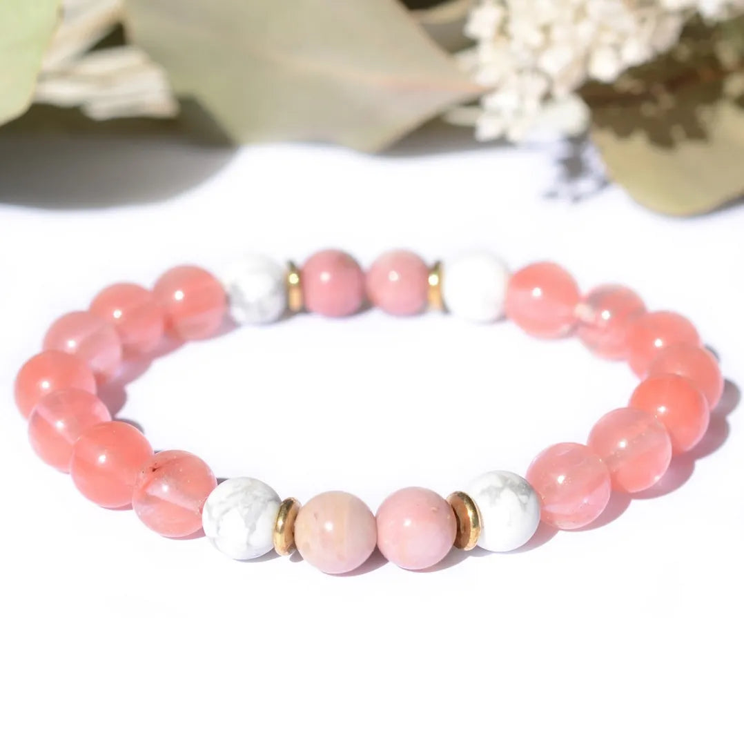 Bracelet "Anti-Stress" Howlite, Quartz Melon, Rhodonite