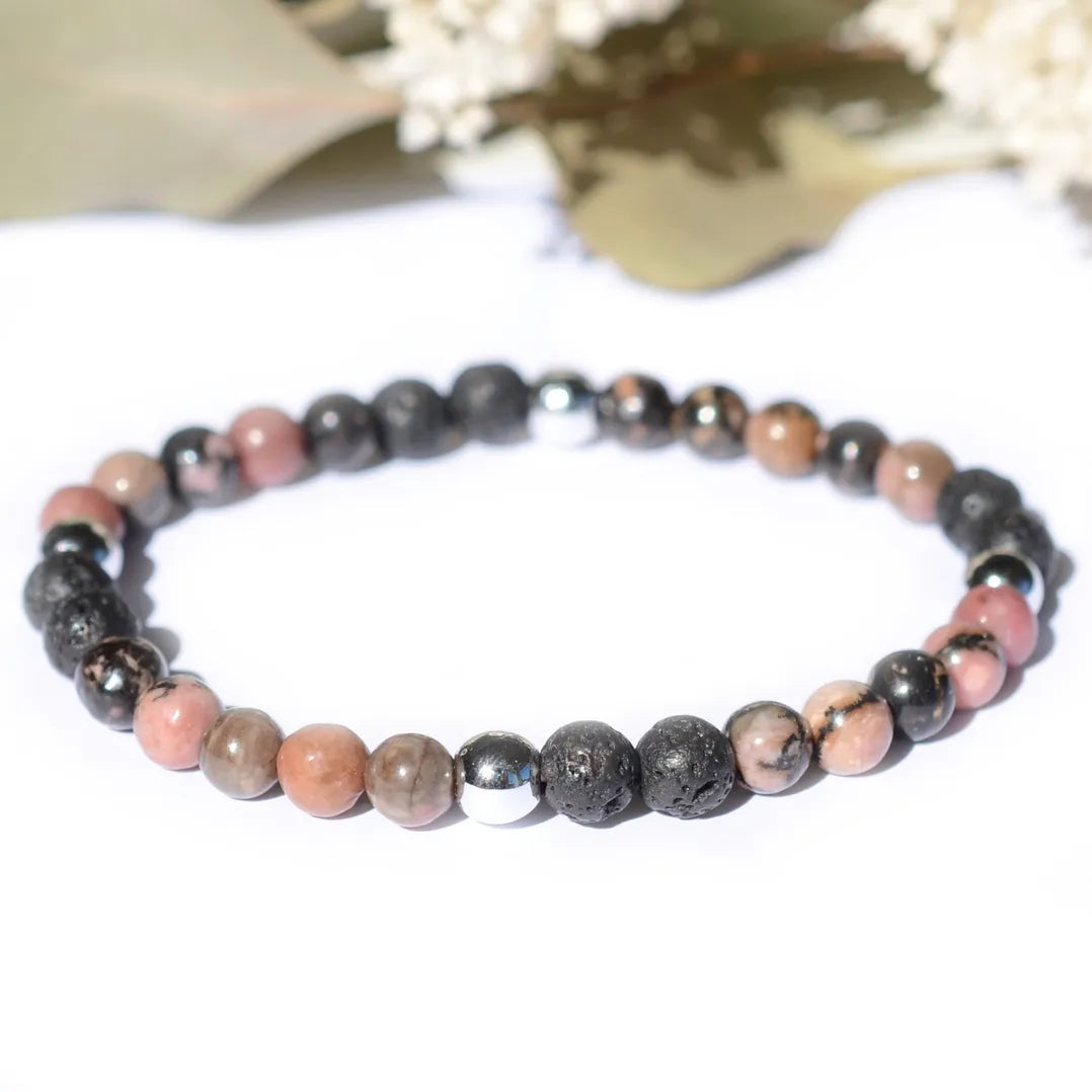 Bracelet "Couple & Libido" Rhodonite, Pierre de Lave