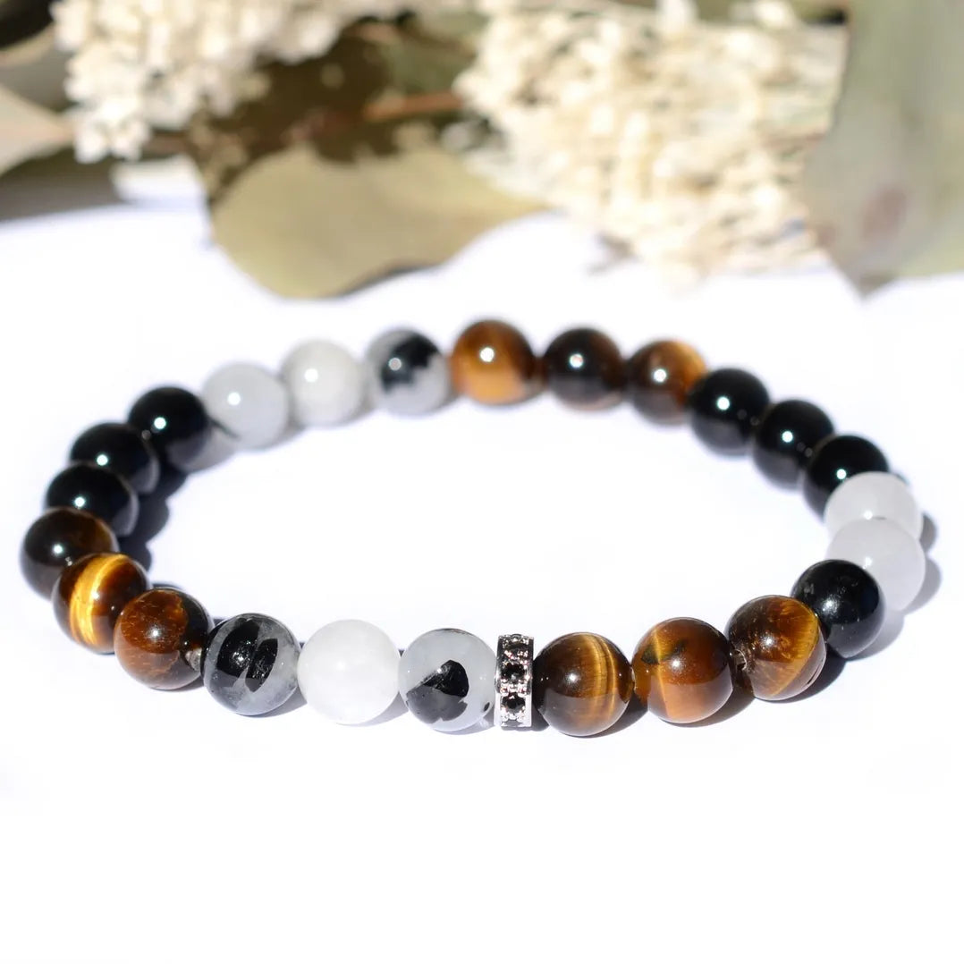 Bracelet "Protection" Oeil de Tigre, Quartz Tourmaline, Tourmaline Noire - Dakota