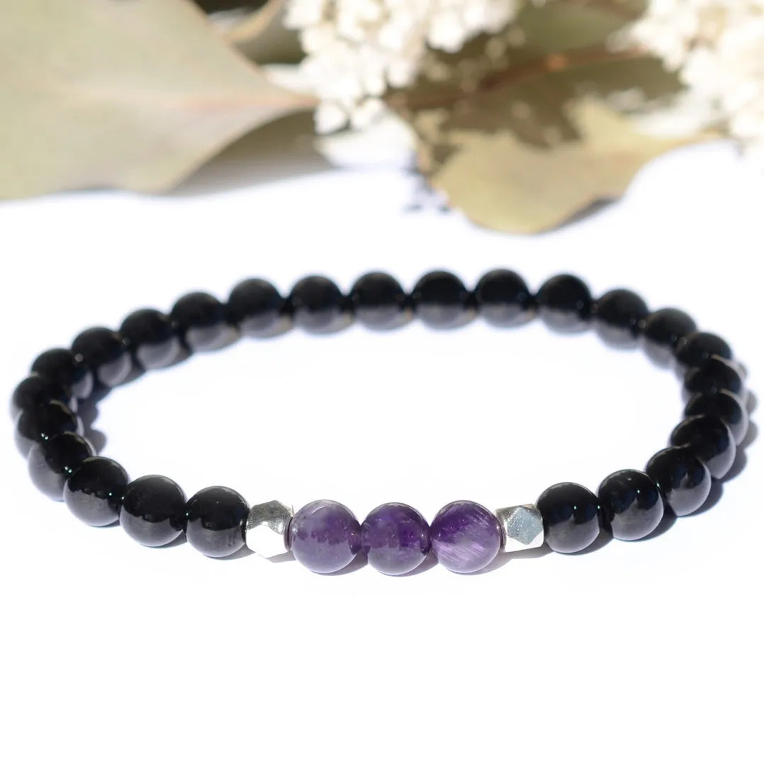 Bracelet "Apaisement & Calme" Améthyste et Tourmaline Noire - Aponi